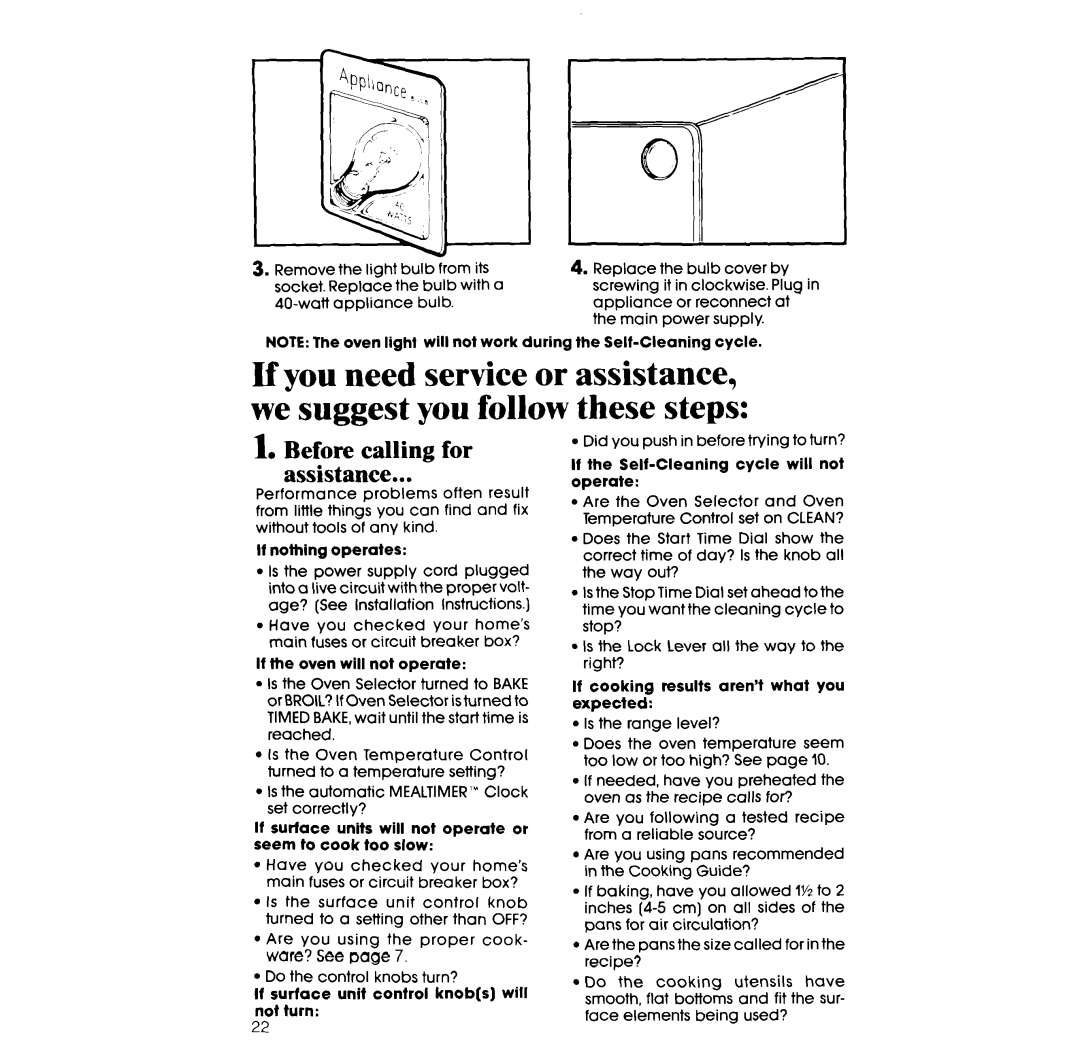 Whirlpool RF377PXX manual Before calling for Assistance 