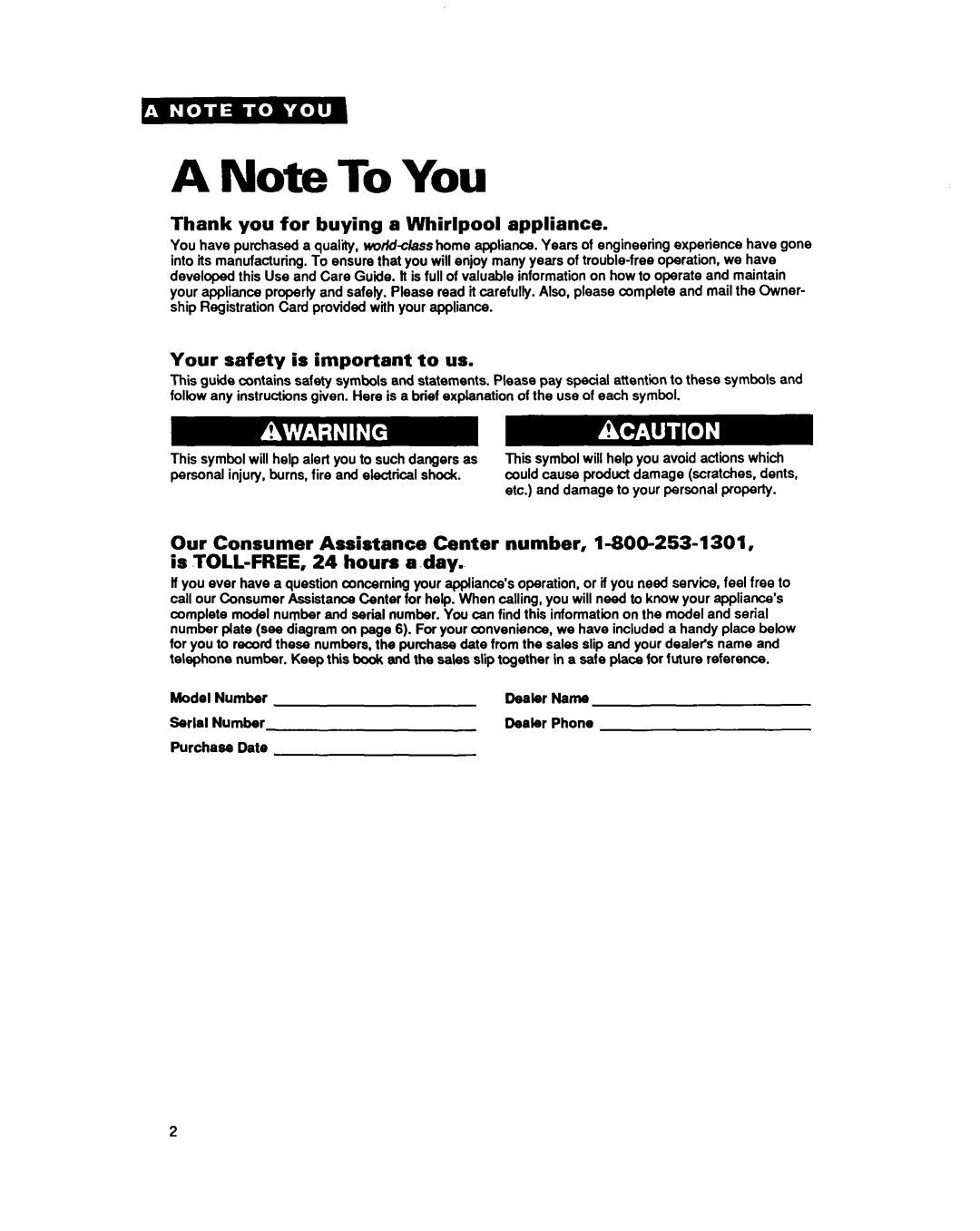 Whirlpool RF377PXY important safety instructions Thank you for buying a Whirlpool appliance, Your safety is important to us 