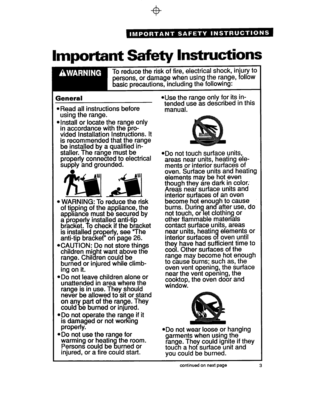 Whirlpool RF377PXY important safety instructions Important Safety Instructions, General 