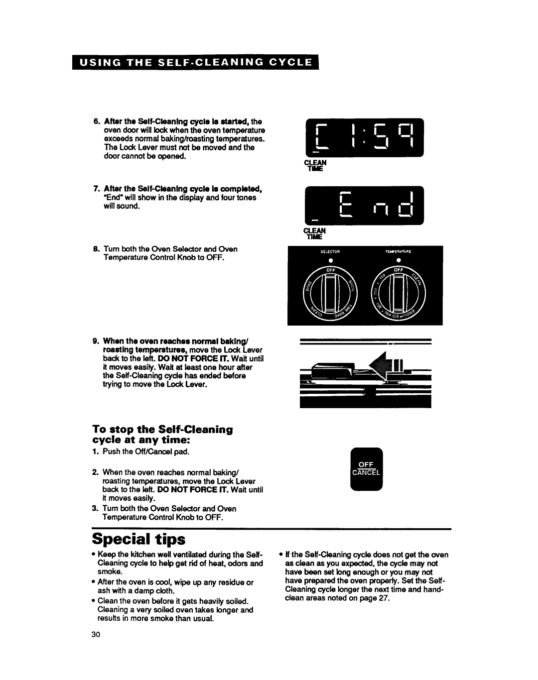 Whirlpool RF377PXY important safety instructions Special tips, To stop the Self-Cleaning cycle at any time 