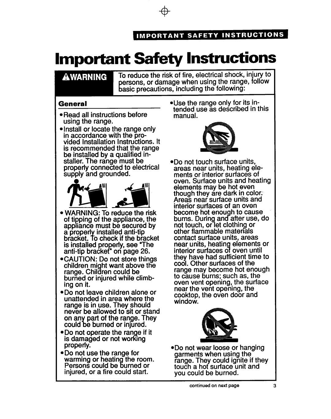Whirlpool RF377PXY important safety instructions Important Safety Instructions 