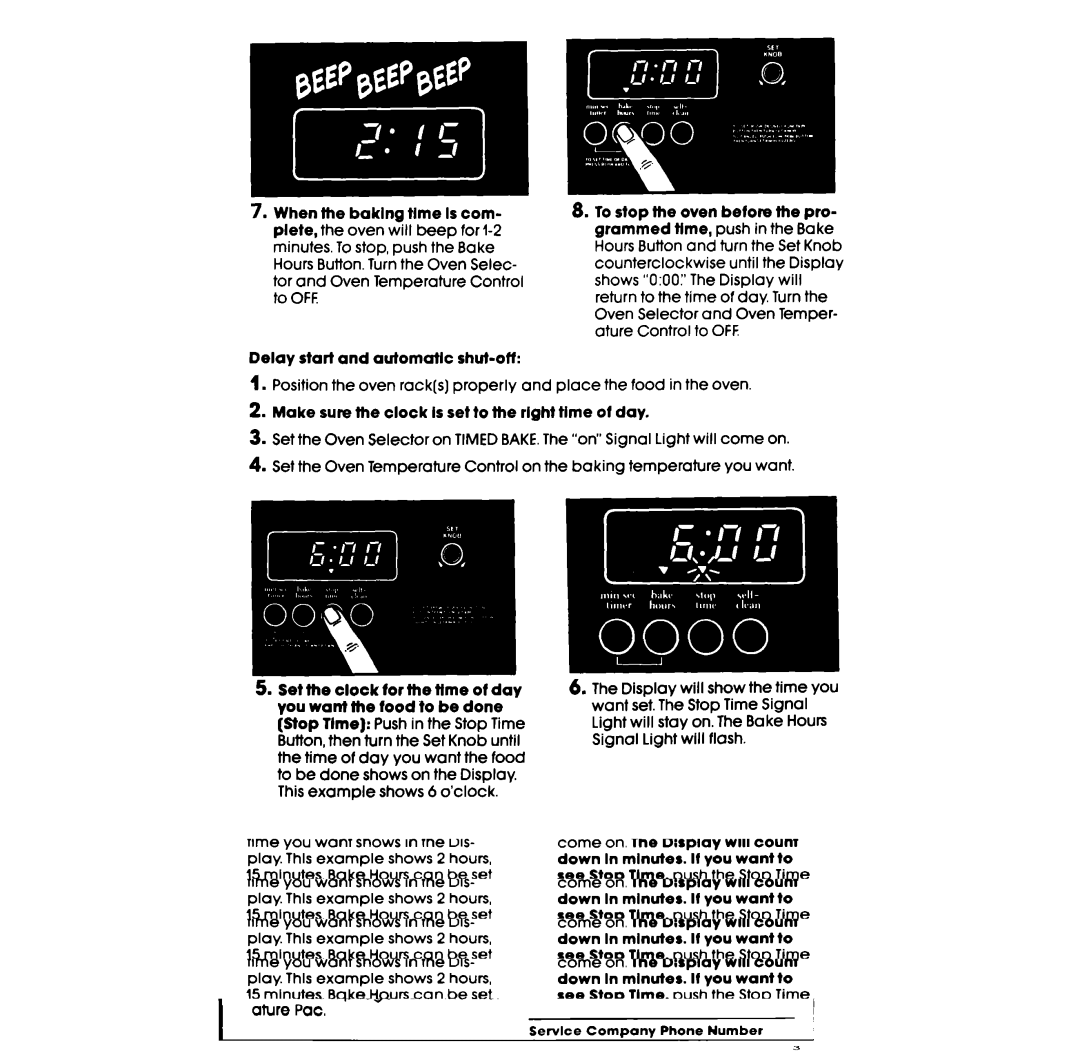 Whirlpool RF385PCV manual Delay start and automatic shut-off, Make sure lhe clock Is set to lhe right time of day 