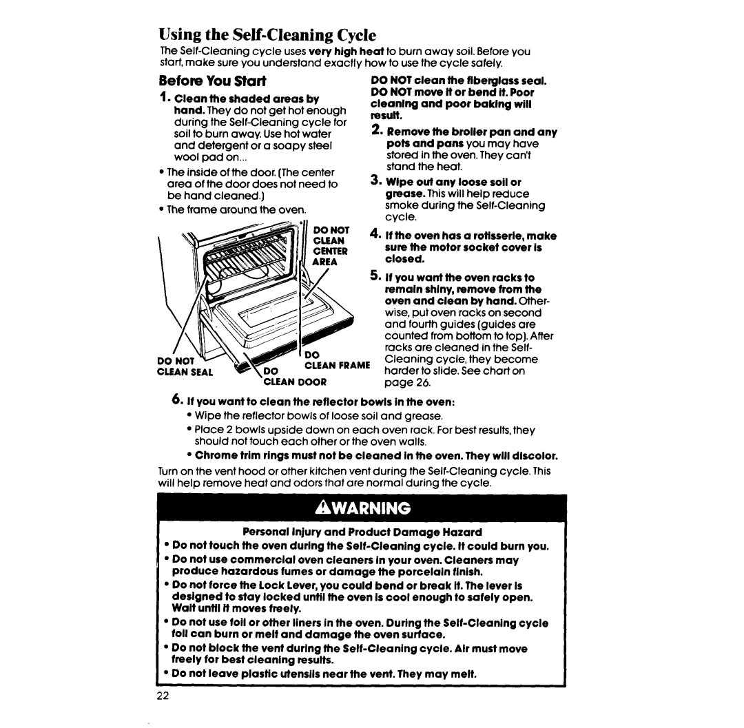 Whirlpool RF385PCV manual Using the Self-Cleaning Cycle, Before You start 