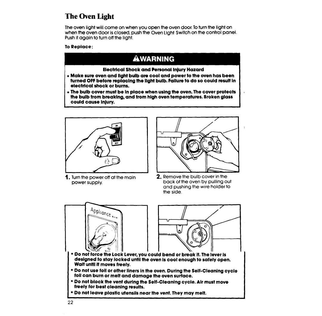 Whirlpool RF385PCV manual Oven Light 