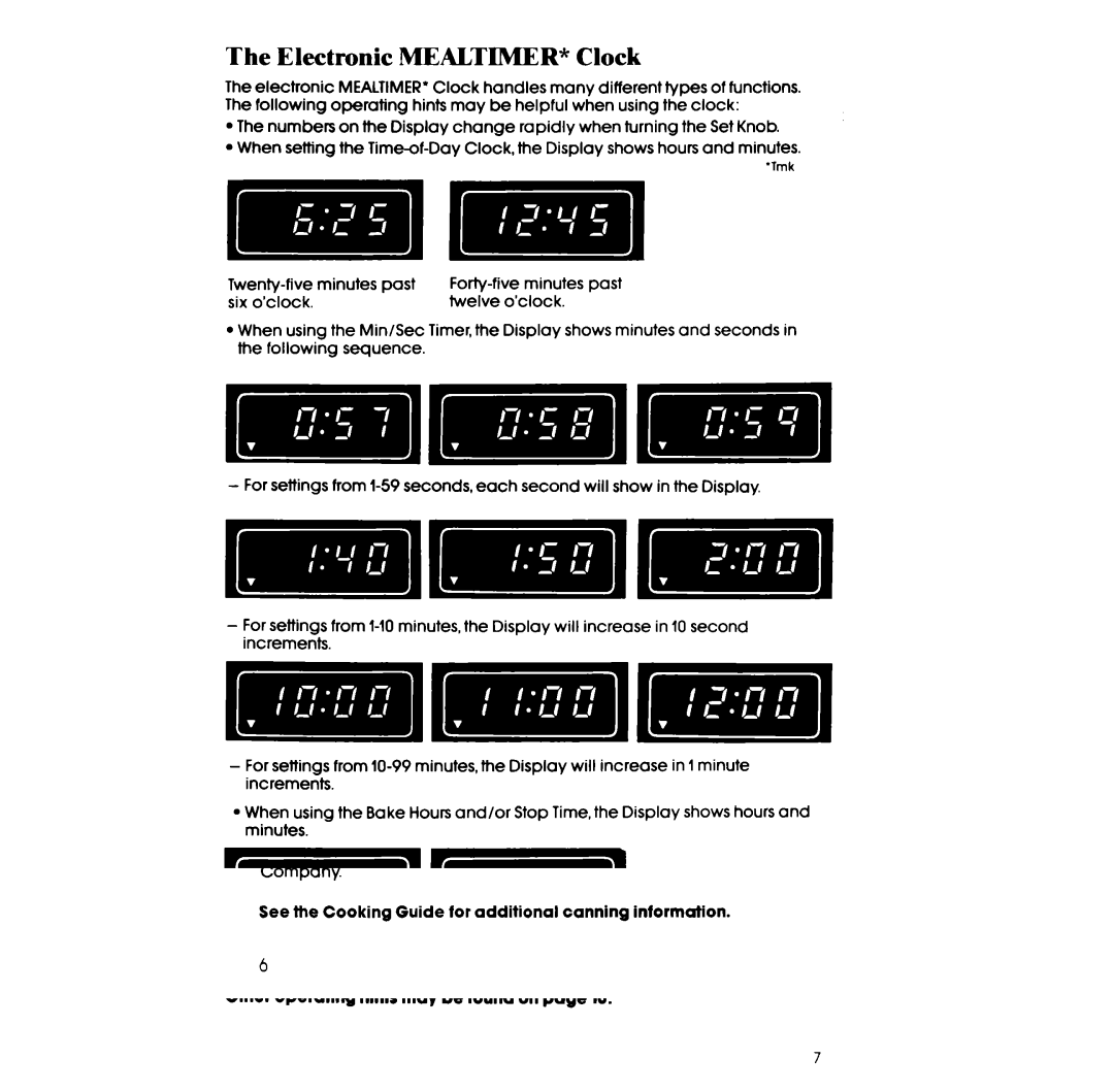 Whirlpool RF385PCV manual Electronic MEALTIMER* Clock, Other operatlng hints may be found on 