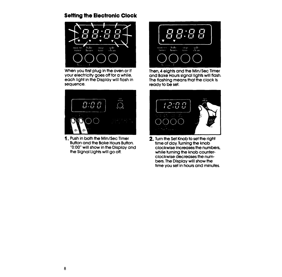 Whirlpool RF385PCV manual Sefflng ltm Electronic Clock 