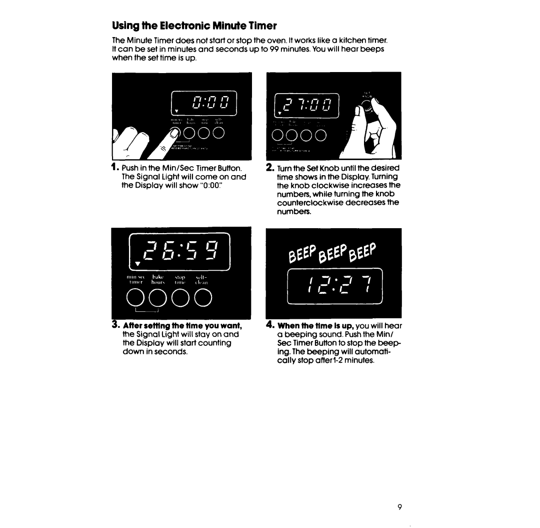 Whirlpool RF385PCV manual Using the Electronic Minute Timer 