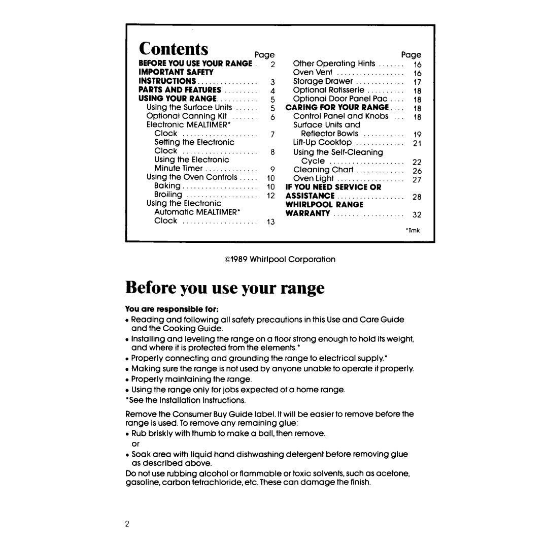 Whirlpool RF385PCV manual Before you use your range, Contents 