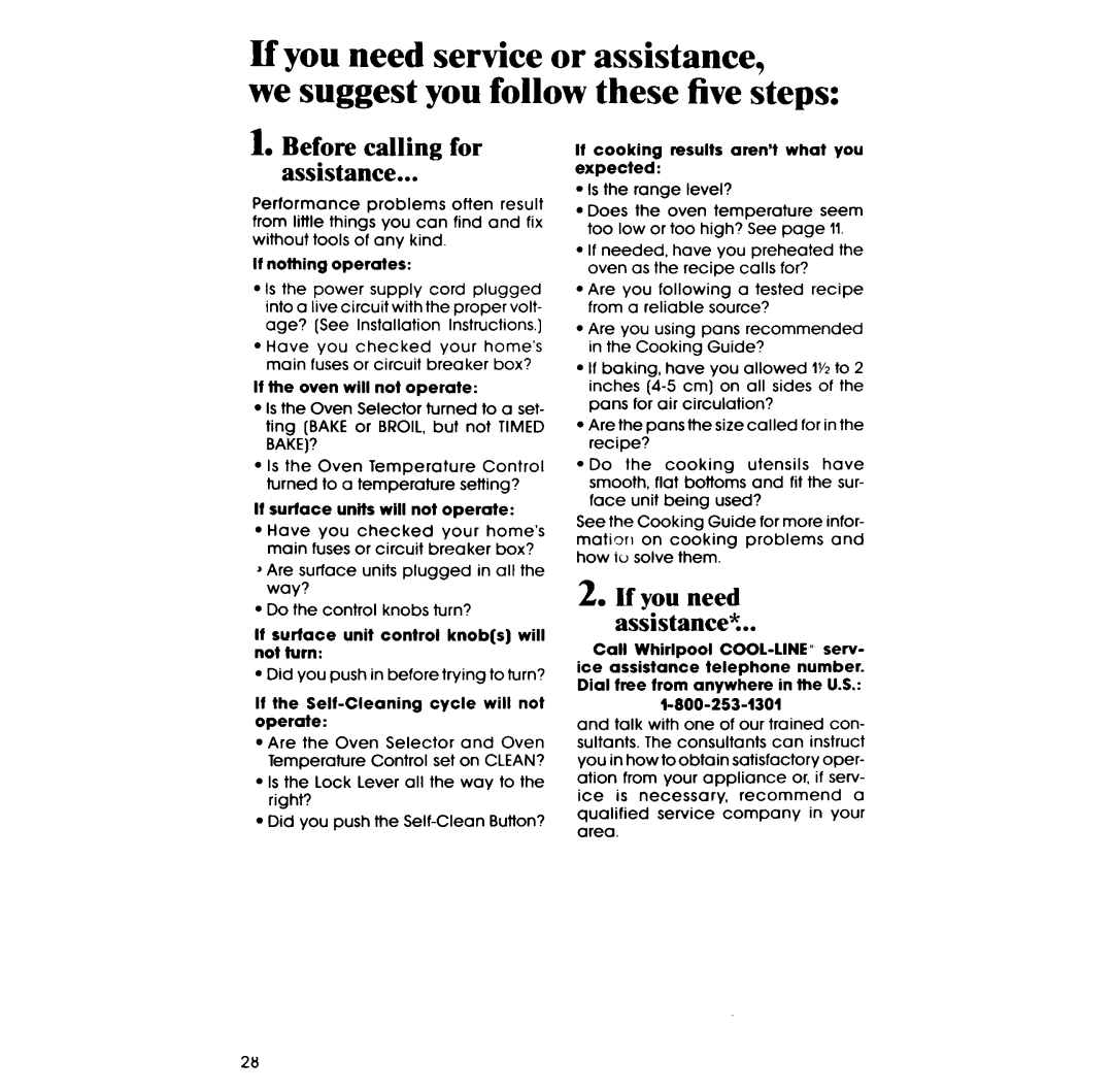Whirlpool RF385PCV If you need service or assistance, we suggest you follow these five steps, If you need assistance? 