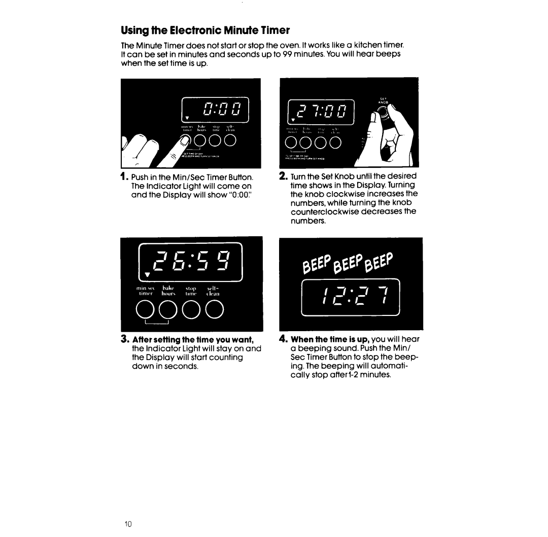 Whirlpool RF385PCW, RF385PXW manual Using the Electronic Minute Timer 