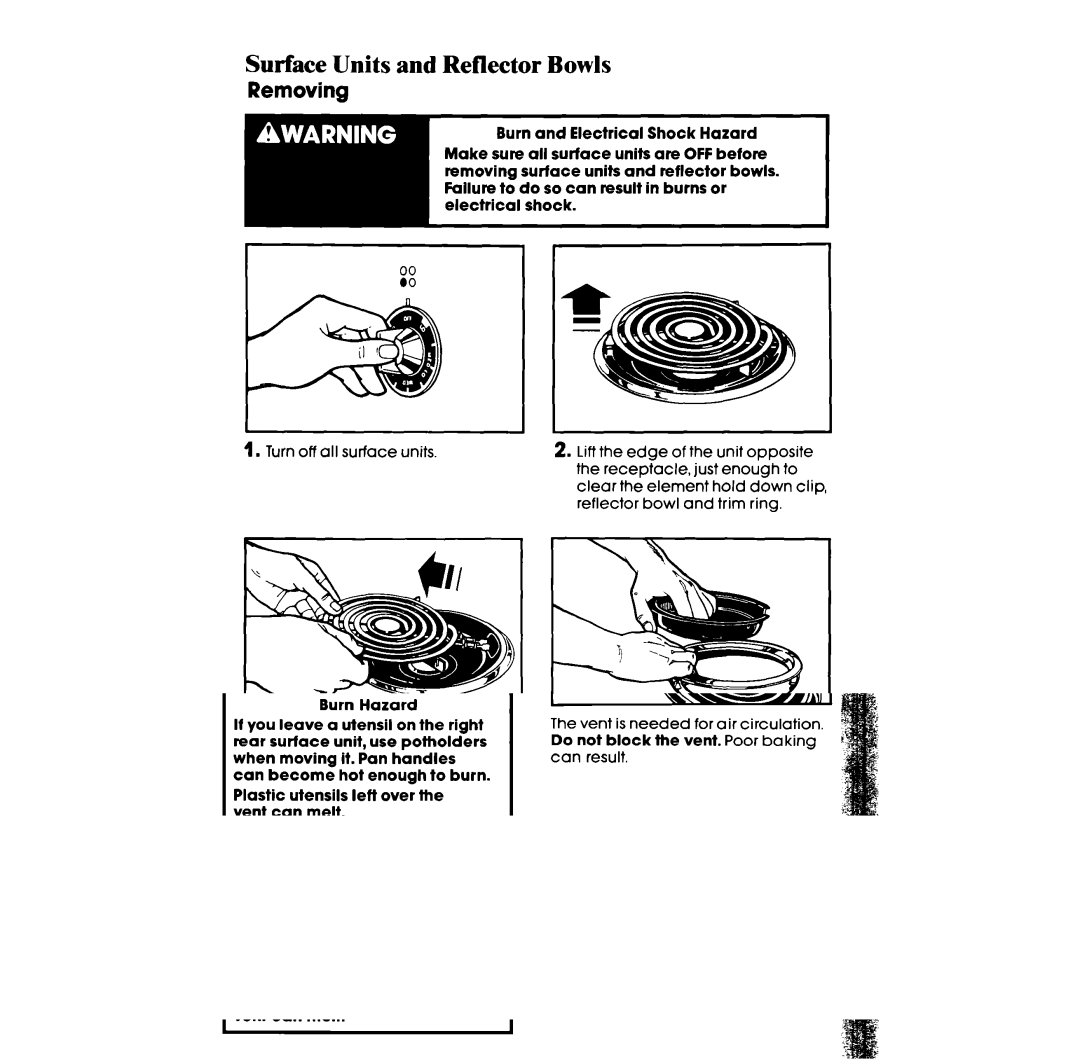 Whirlpool RF385PCW, RF385PXW manual Surface Units and Reflector Bowls, Removing 