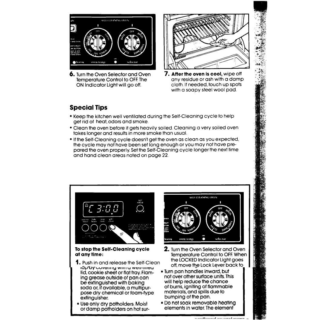 Whirlpool RF385PXW, RF385PCW manual Special Tips, Bp and release the Self-Clean 