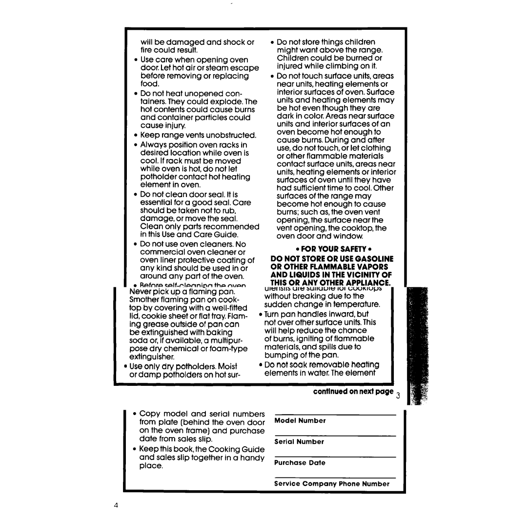 Whirlpool RF385PCW, RF385PXW manual For Your Safety 