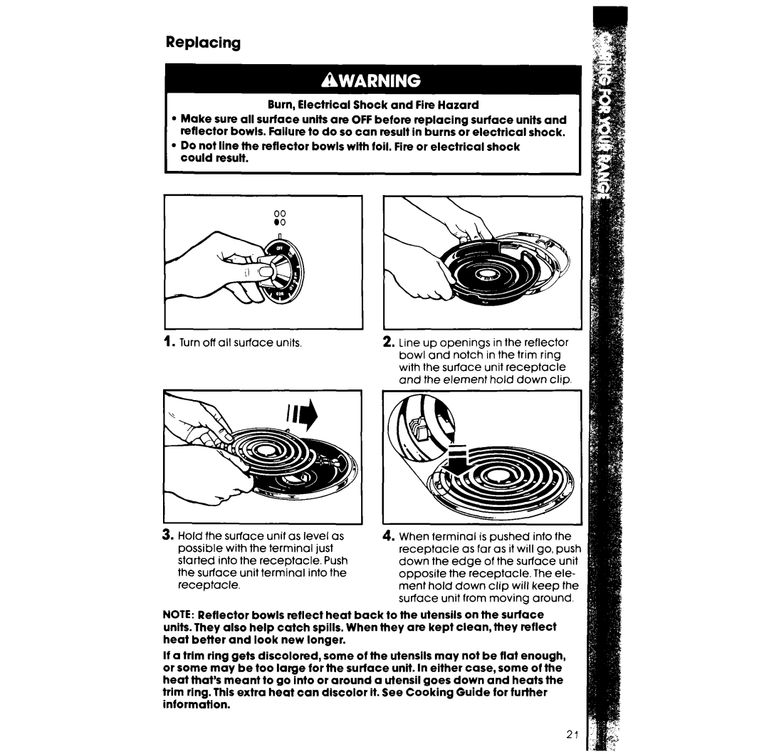 Whirlpool RF385PXW, RF385PCW manual Replacing 