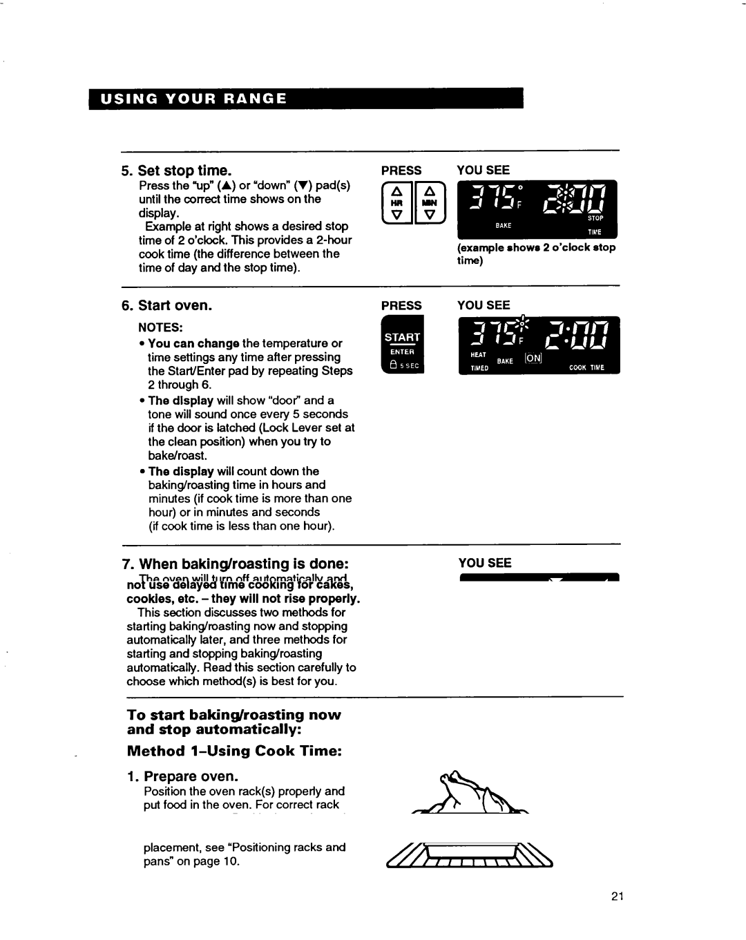 Whirlpool RF385PXD warranty Set stop time, Press 