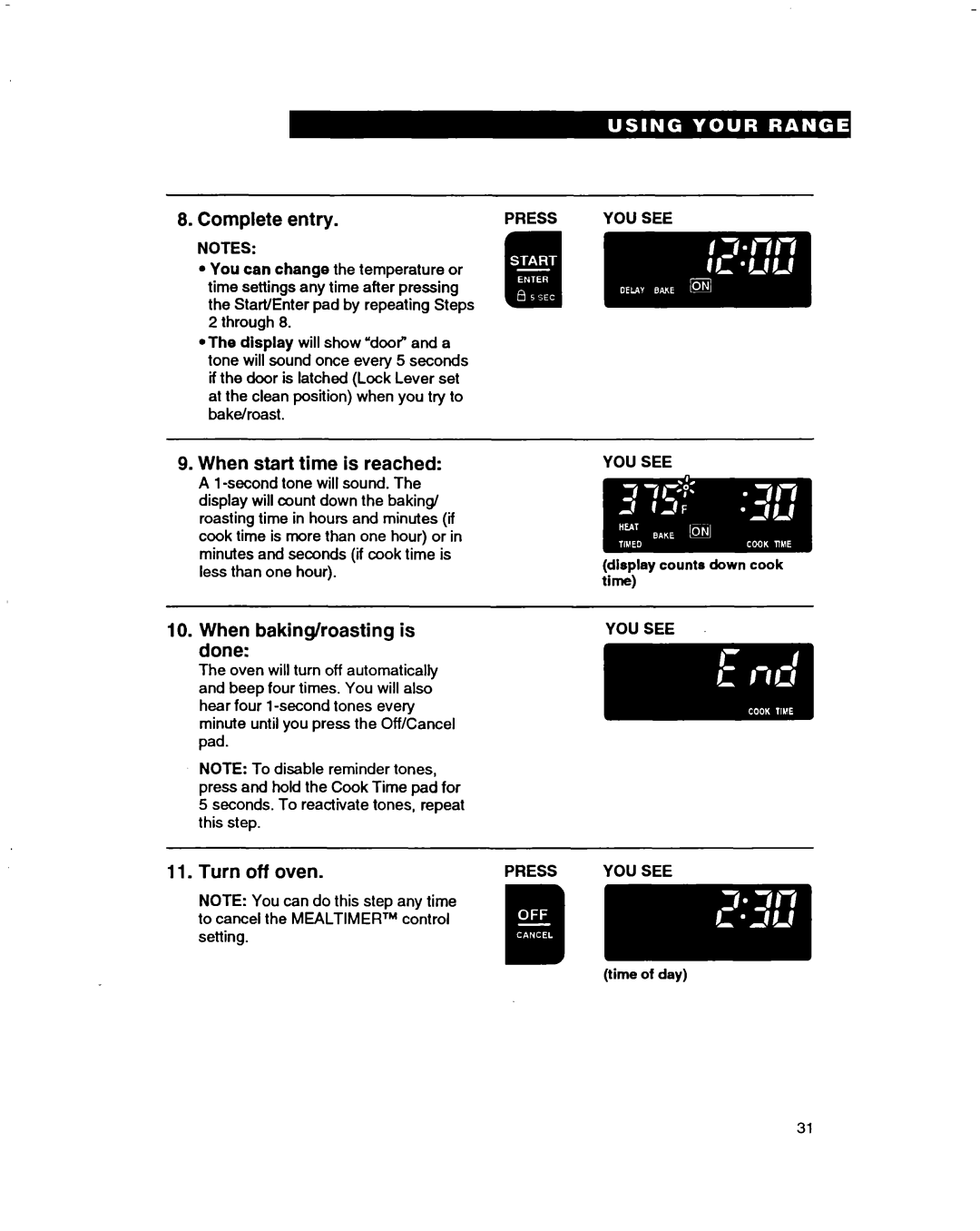 Whirlpool RF385PXD warranty Entry, Time 