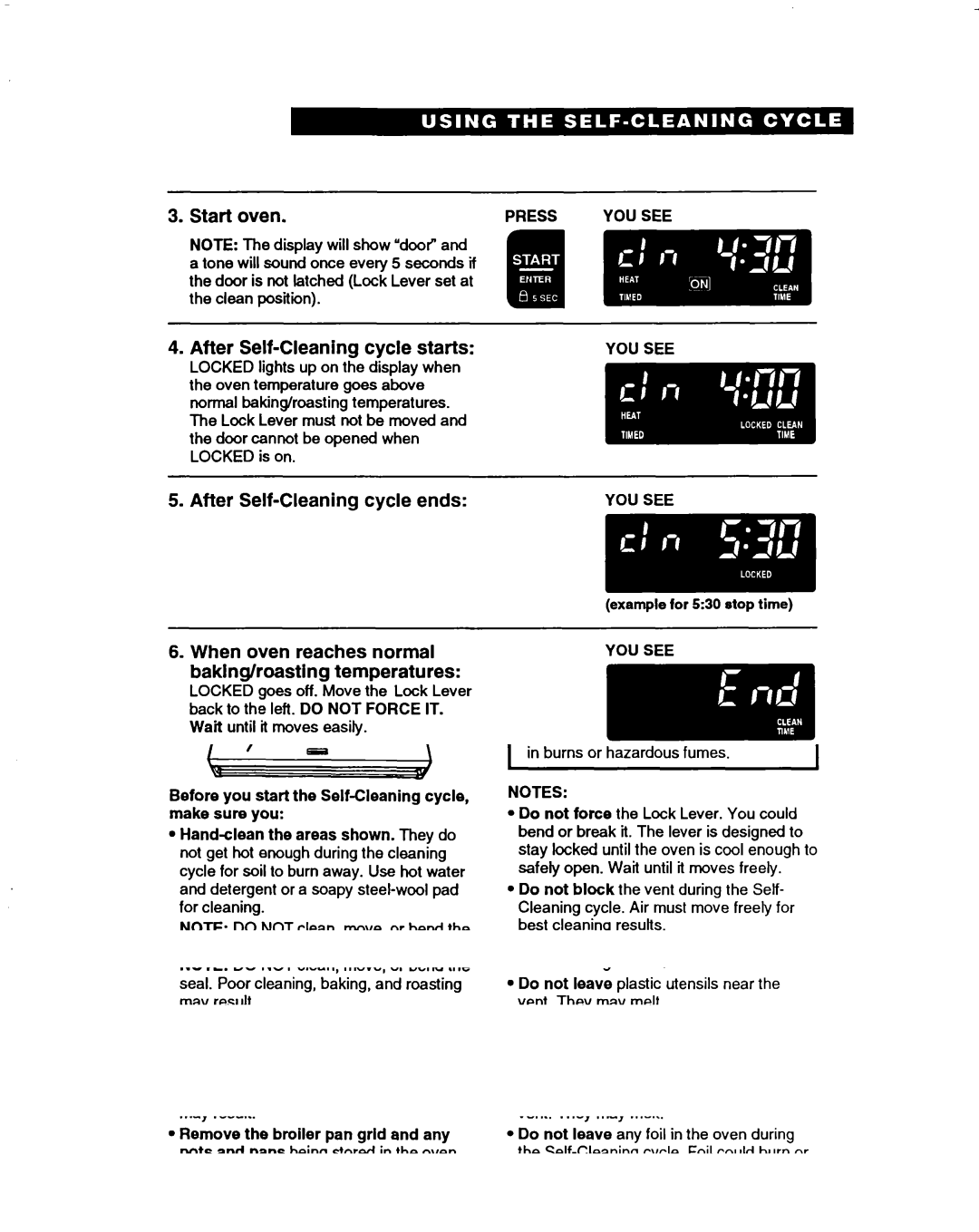 Whirlpool RF385PXD warranty After Self-Cleaning cycle starts, After Self-Cleaning cycle ends 