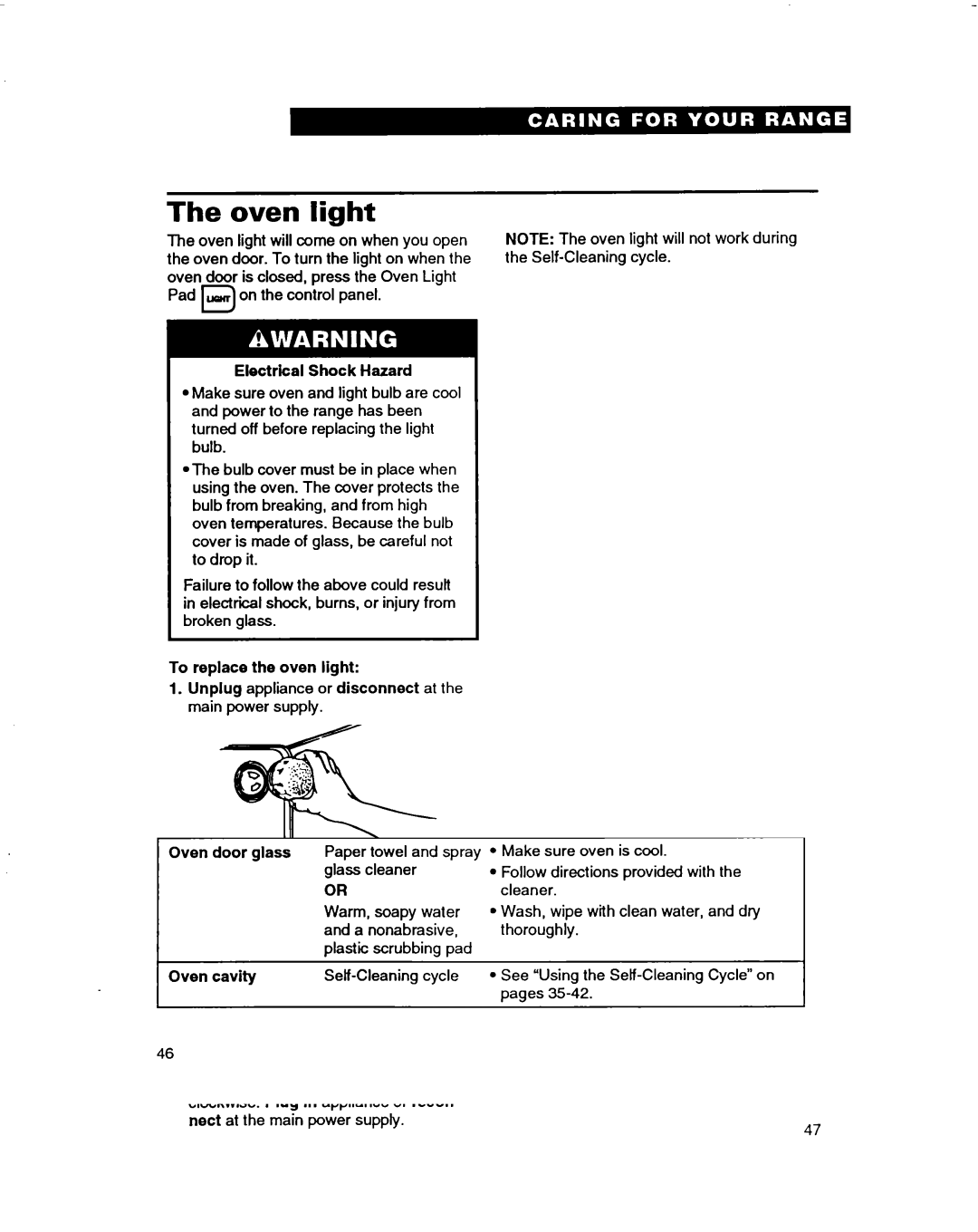 Whirlpool RF385PXD warranty Oven light, To replace the oven light 