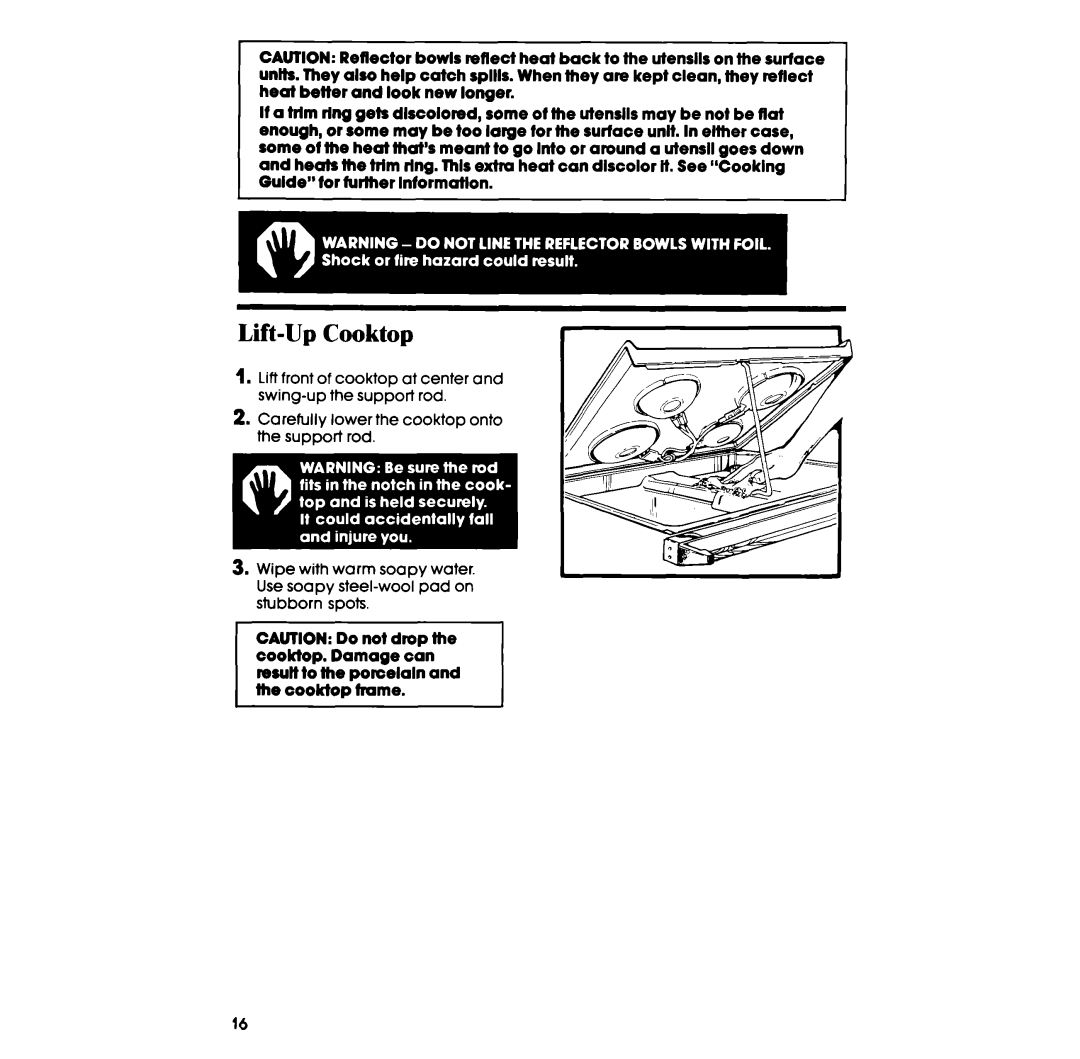 Whirlpool RF385PXP manual Lift-Up Cooktop 