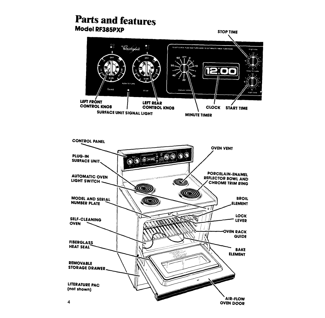 Whirlpool manual Parts and features, Model RF385PXP, Removaele 