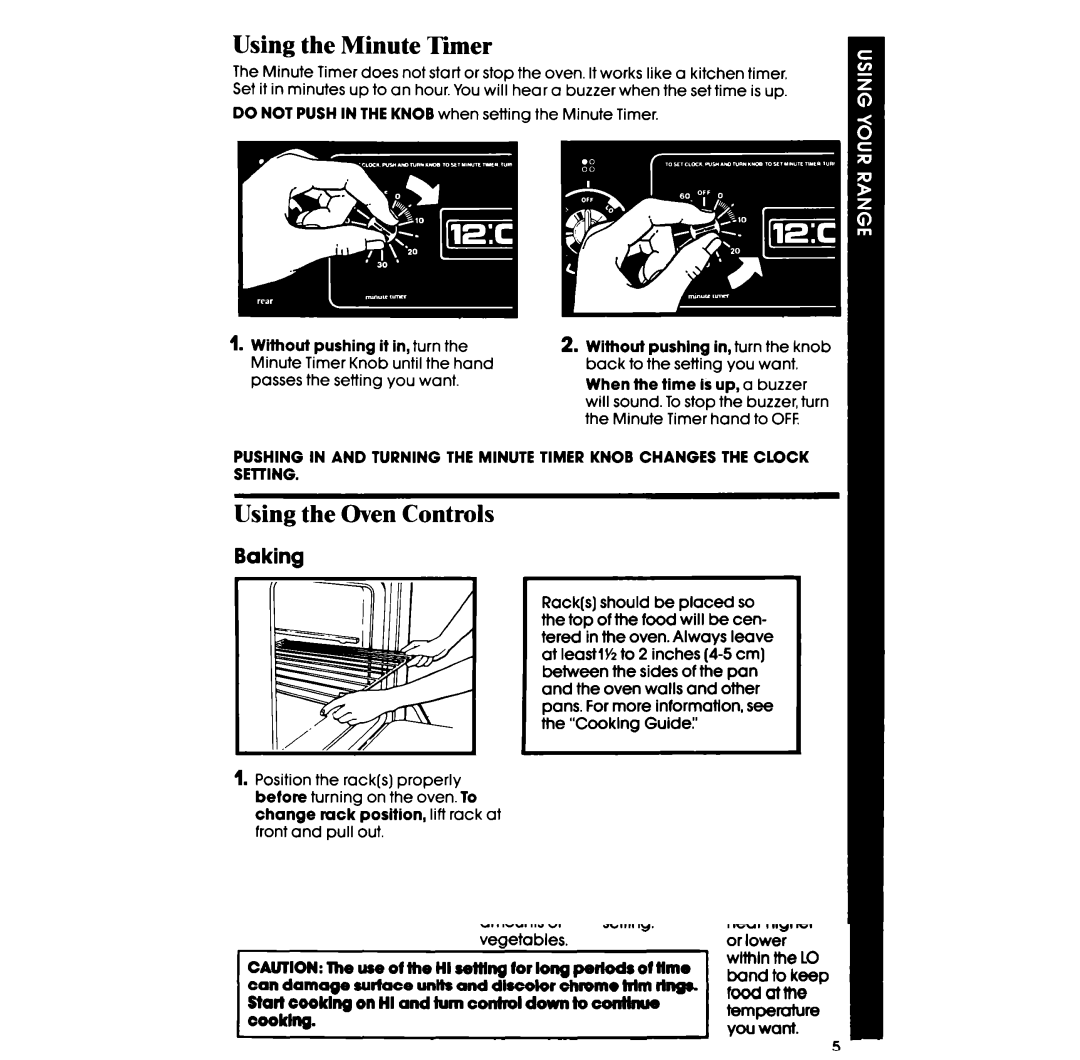 Whirlpool RF385PXP manual Using the Minute Timer, Using the Oven Controls, Baking 