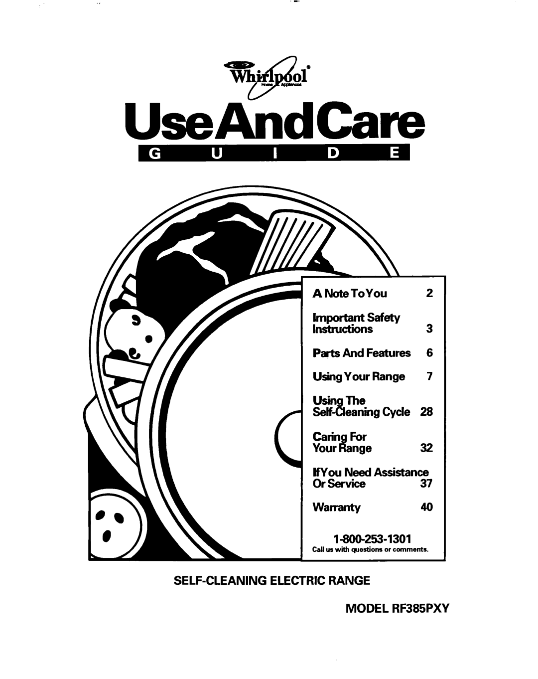 Whirlpool manual SELF-CLEANING Electric Range Model RF385PXY 