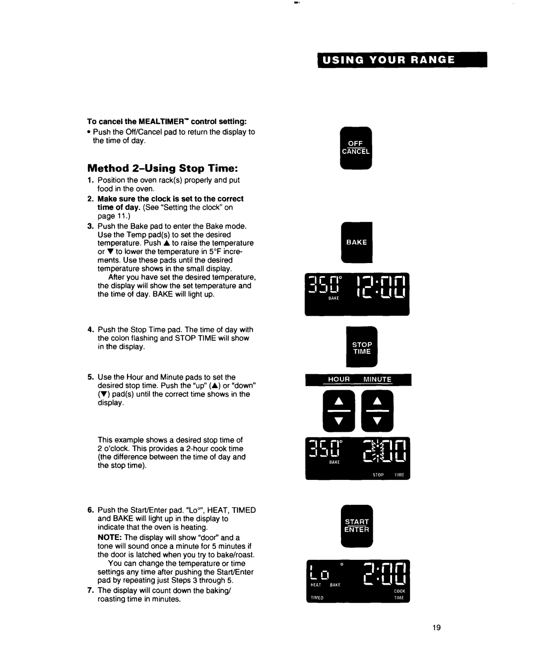 Whirlpool RF385PXY manual Method Z-Using Stop Time 