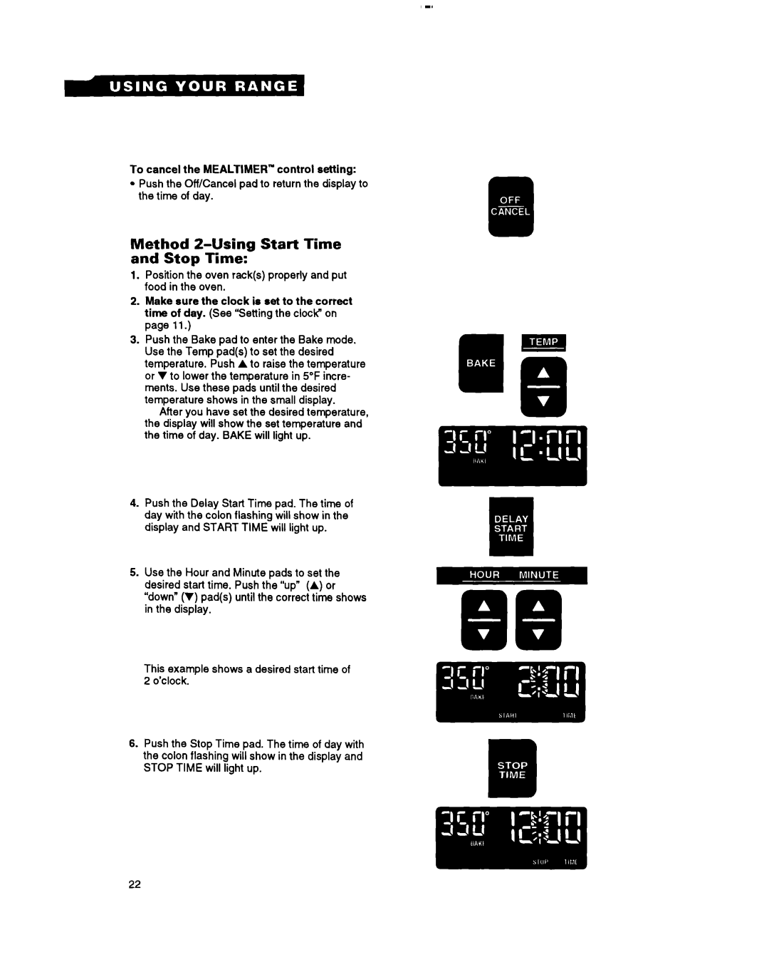 Whirlpool RF385PXY manual Method Z-Using Start Time and Stop Time 