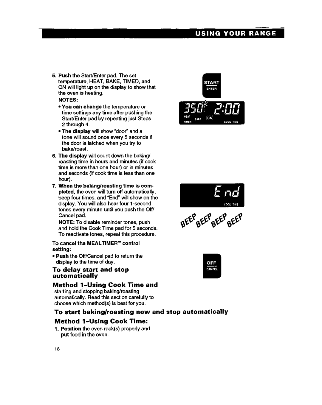 Whirlpool RF385PXY5 warranty To cancel the Mealtimer control setting 