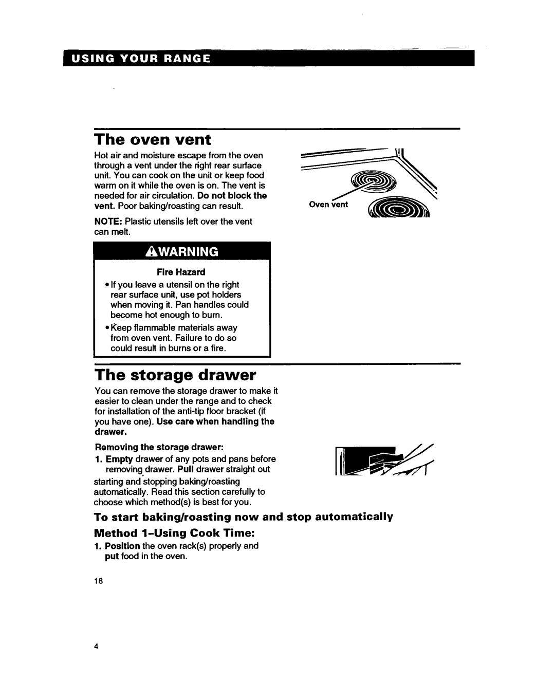 Whirlpool RF385PXY5 warranty Oven vent, Storage drawer, Lift, Replacing the storage drawer 