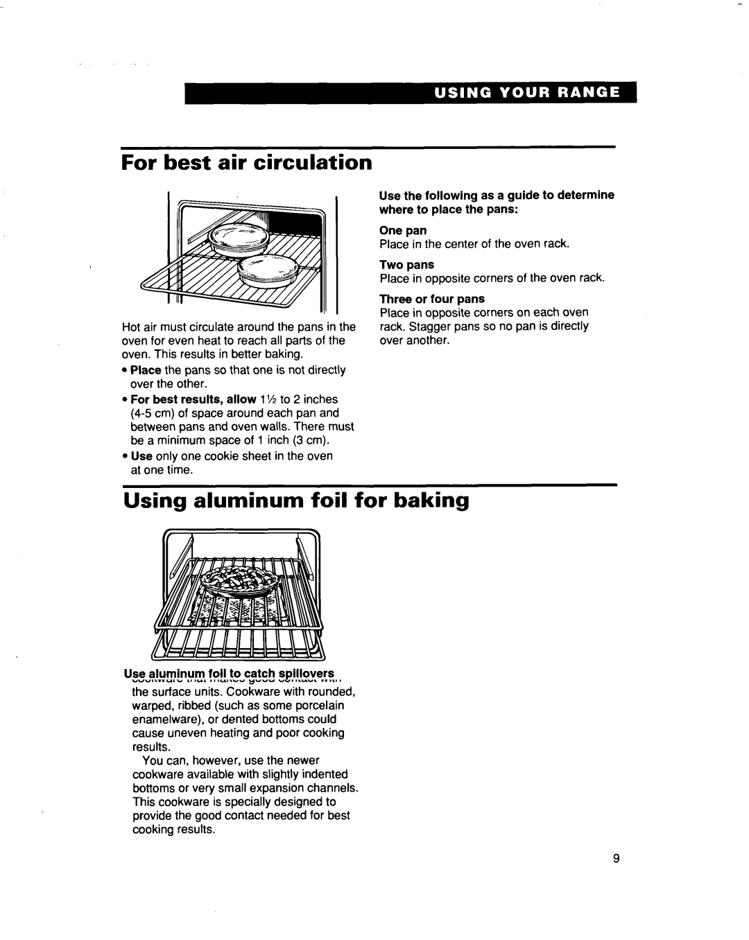 Whirlpool RF386PXD warranty For best air circulation, Using aluminum foil for baking 