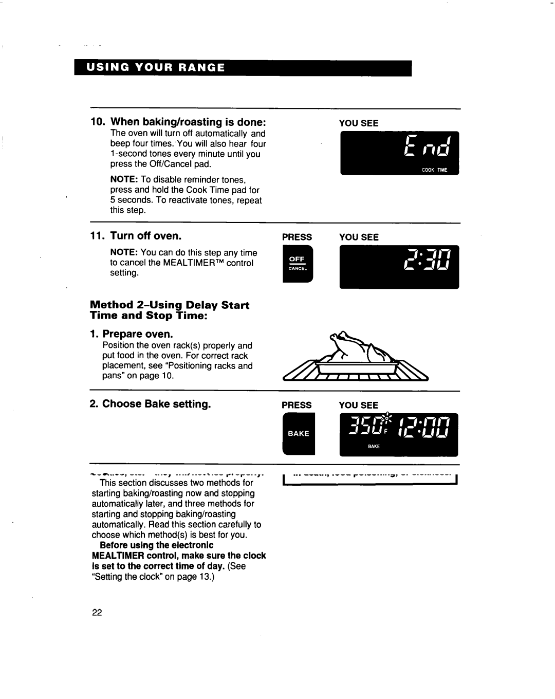 Whirlpool RF386PXD warranty Method 2-Using Delay Start Time and Stop Time Prepare oven 