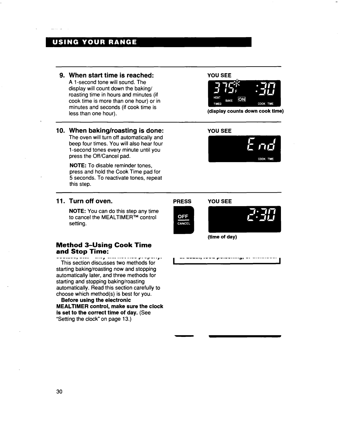 Whirlpool RF386PXD warranty When start time is reached, YOU see Press 