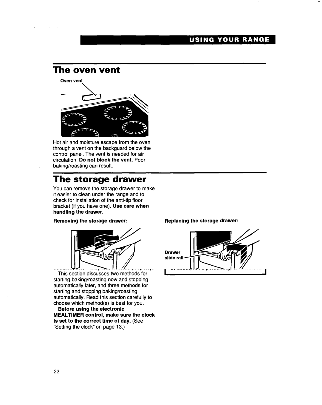 Whirlpool RF386PXD warranty Oven vent, Storage drawer 