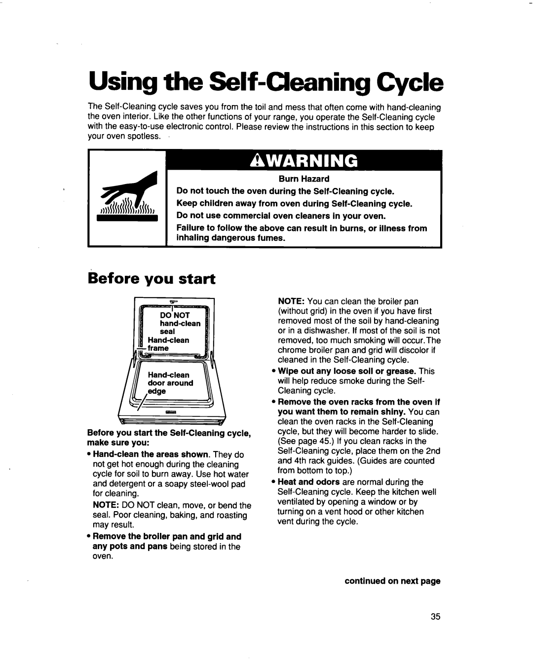 Whirlpool RF386PXD warranty Using the Self-Cleaning Cycle, Before you start 