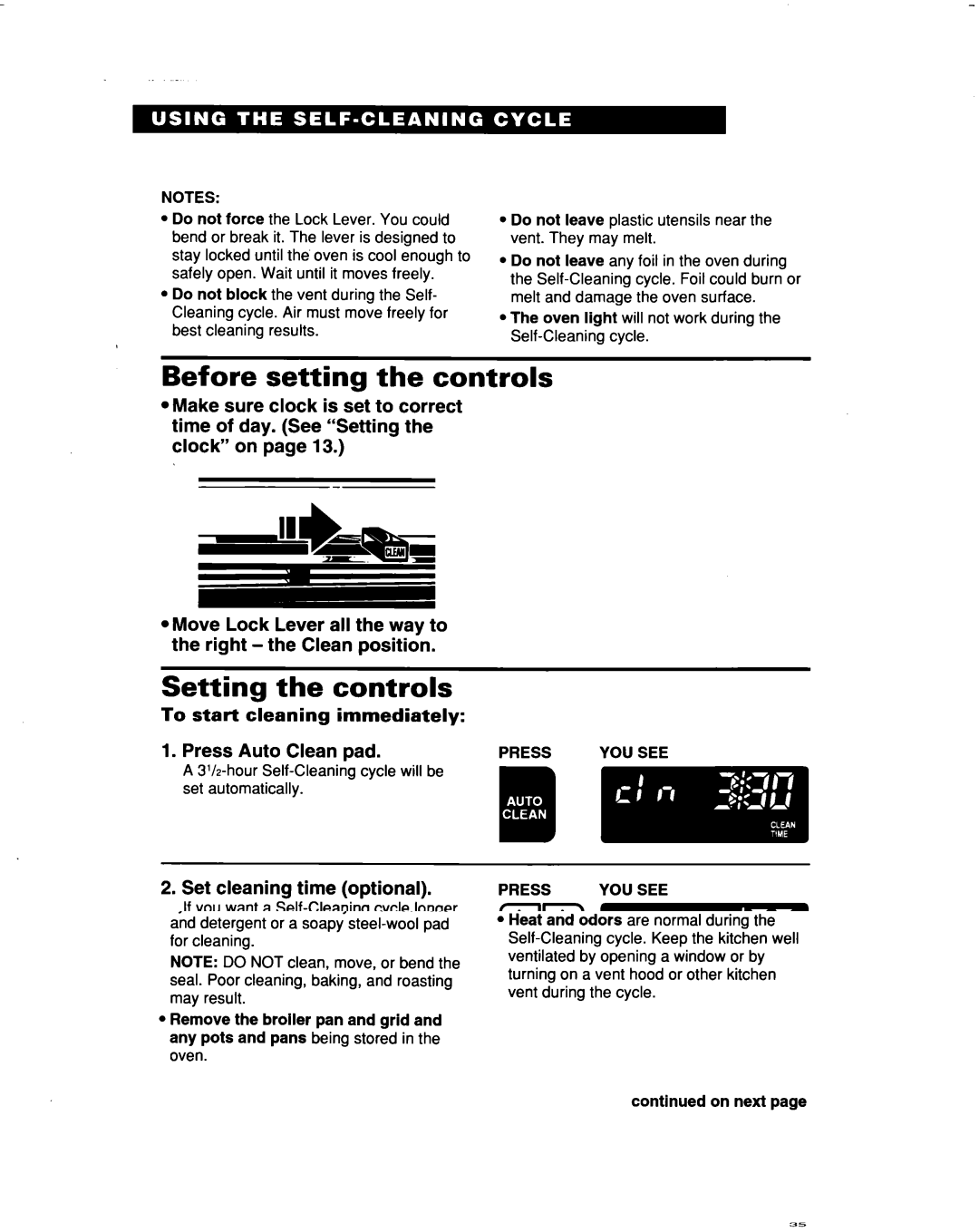 Whirlpool RF386PXD warranty Before setting the controls, Setting the controls, Set cleaning time optional 