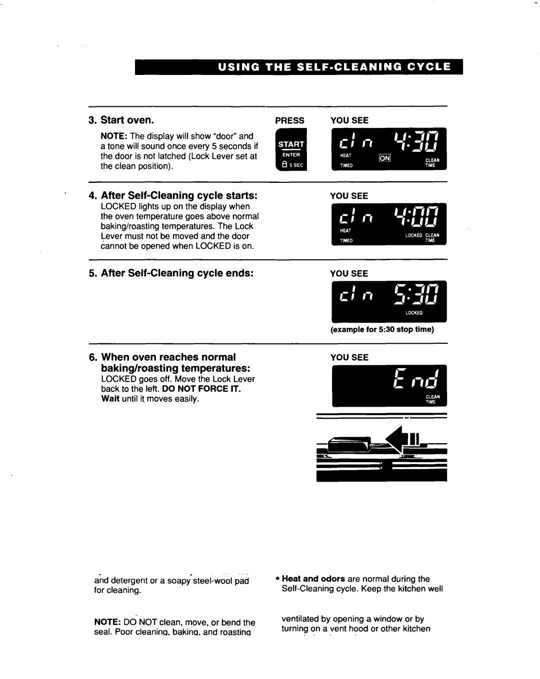 Whirlpool RF386PXD warranty After Self-Cleaning cycle starts, After Self-Cleaning Cycle ends, When oven reaches normal 