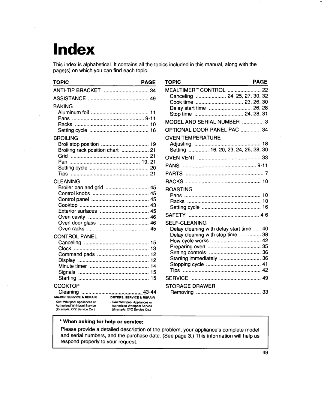 Whirlpool RF386PXD warranty Index 