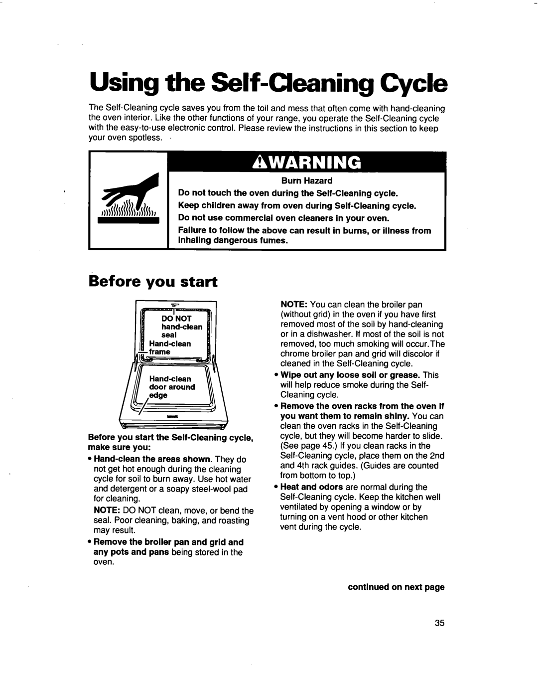 Whirlpool RF386PXD warranty Using the Self-CleaningCycle, Before you start 