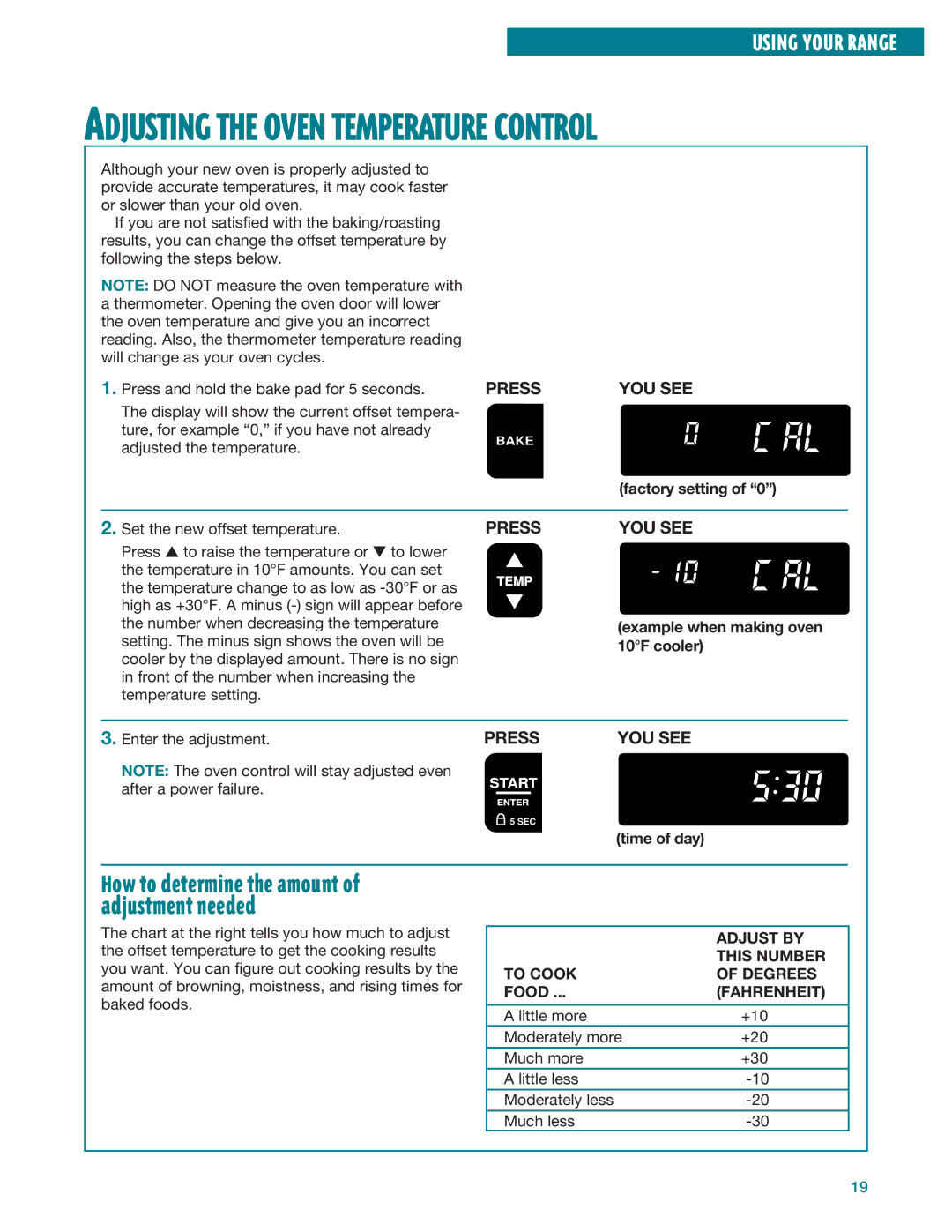 Whirlpool RF385PXE, RF386PXE manual Adjust by, This Number, To Cook Degrees, Fahrenheit 