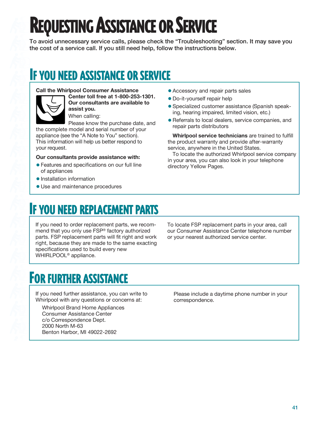 Whirlpool RF385PXE manual If YOU Need Replacement Parts, For Further Assistance, Our consultants provide assistance with 