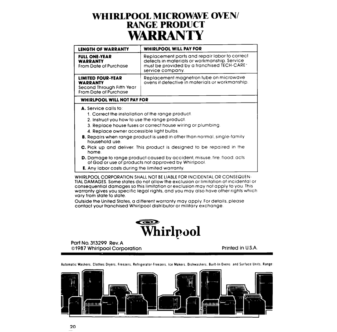 Whirlpool RF3870PXP manual Whirlpool Microwave Oven Range Product 