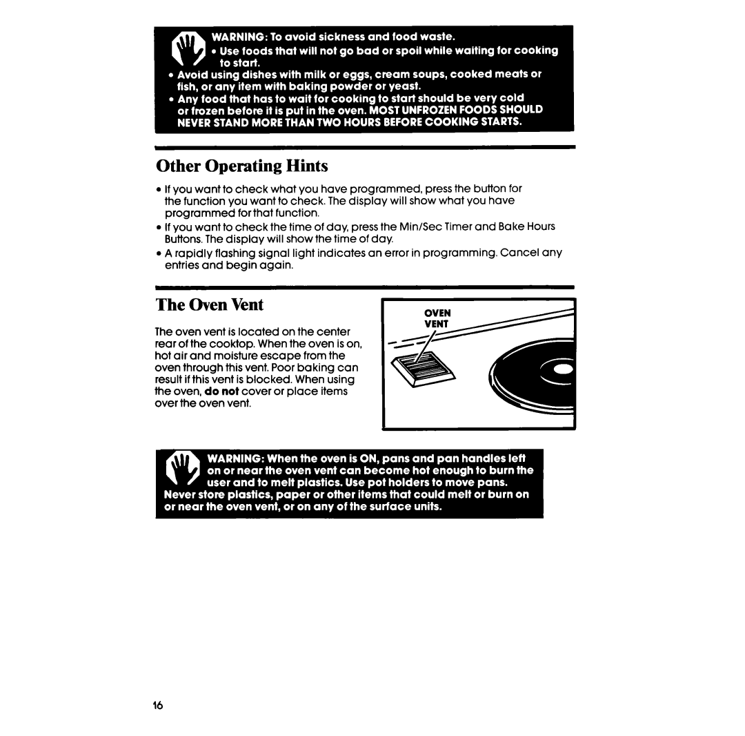 Whirlpool RF3870PXP manual Other Operating Hints, The Oven Vent 