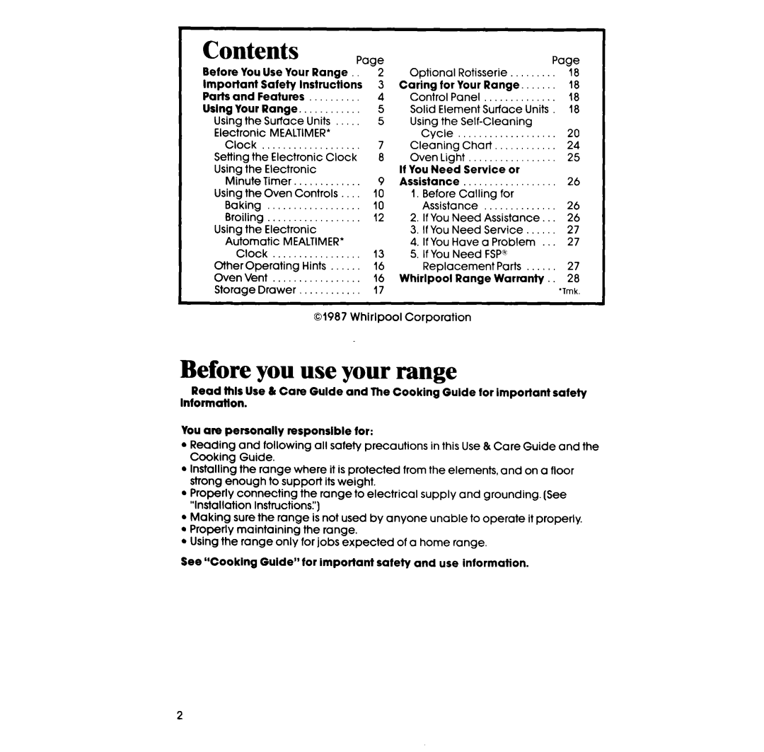Whirlpool RF3870PXP manual Before you use your range, Contents 