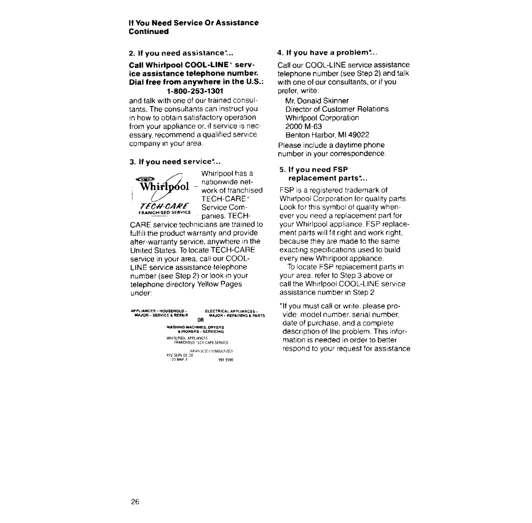 Whirlpool RF387PXV manual If you need service?, 2000 M-63 Benton Harbor, Ml, If you need FSP’ replacement parts’ 