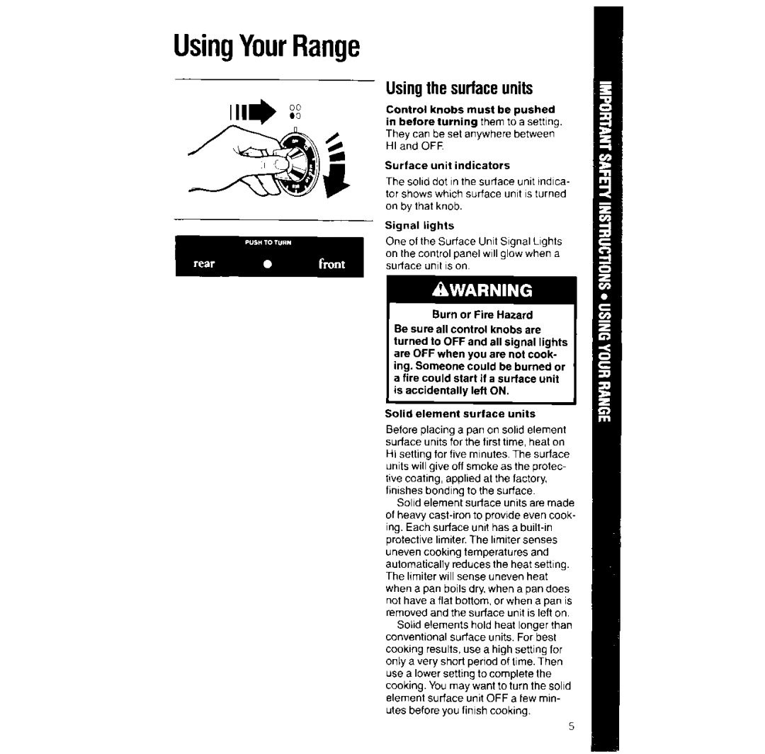 Whirlpool RF387PXV manual UsingYourRange, Usingthe surfaceunits 