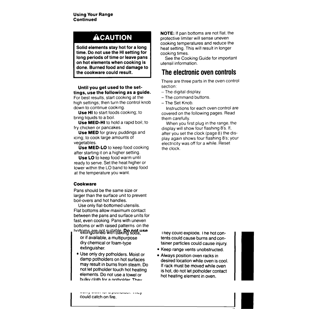 Whirlpool RF387PXV manual Theelectronicovencontrols, See the Cooking Guide for important utensil information 