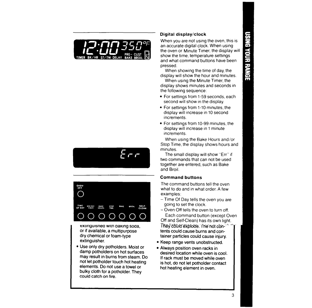 Whirlpool RF387PXV manual Digital display/clock, What command buttons have been pressed, Following sequence 