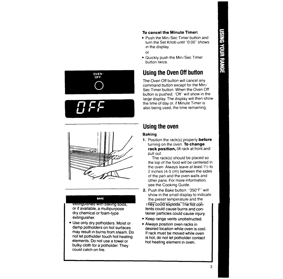 Whirlpool RF387PXV manual Usingthe OvenOffbutton, Usingthe oven 