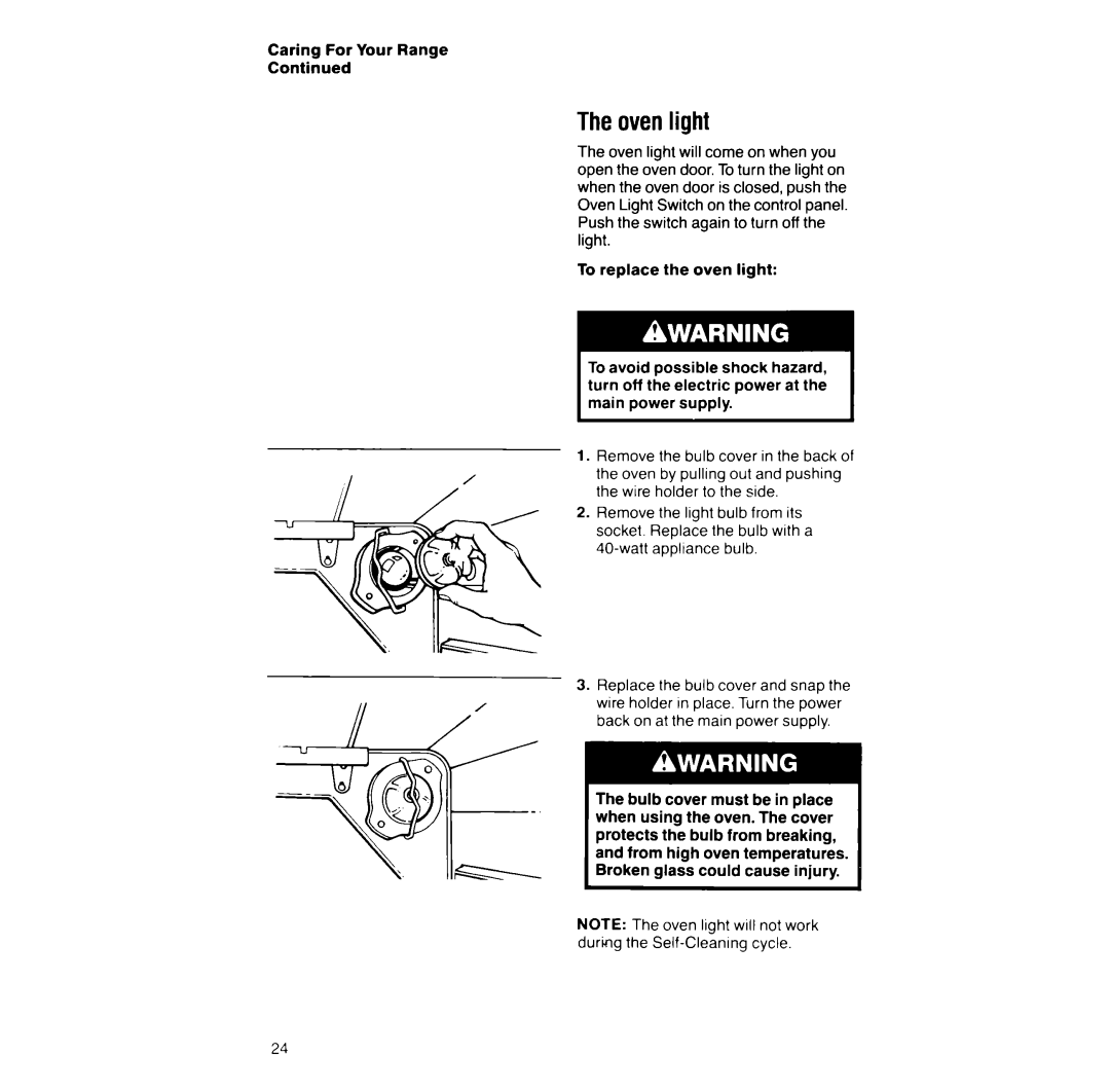 Whirlpool RF387PXV manual Theovenlight 